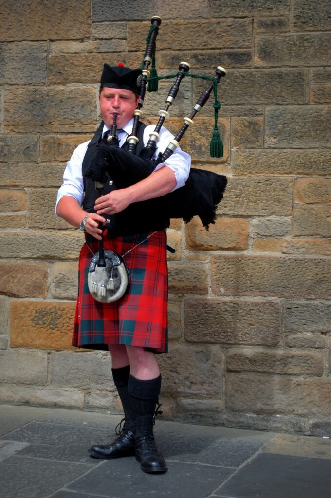 bagpipes, tartan skirt, scotland