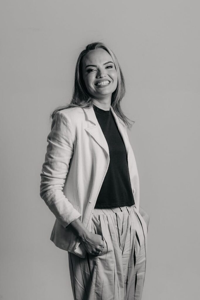 Studio Shot of a Young Woman in a Fashionable Outfit