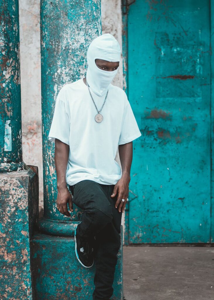 African Man Wearing Balaclava on a Street