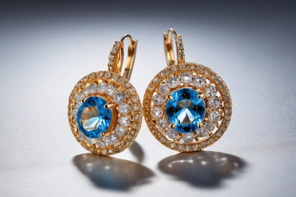 kolczyski z niebieskim oczkiem do błyszczącej sukienki